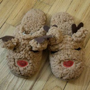 Reindeer Slippers Women 5/6 PJ Couture New Rudolph Red Nose Super cute & fun!